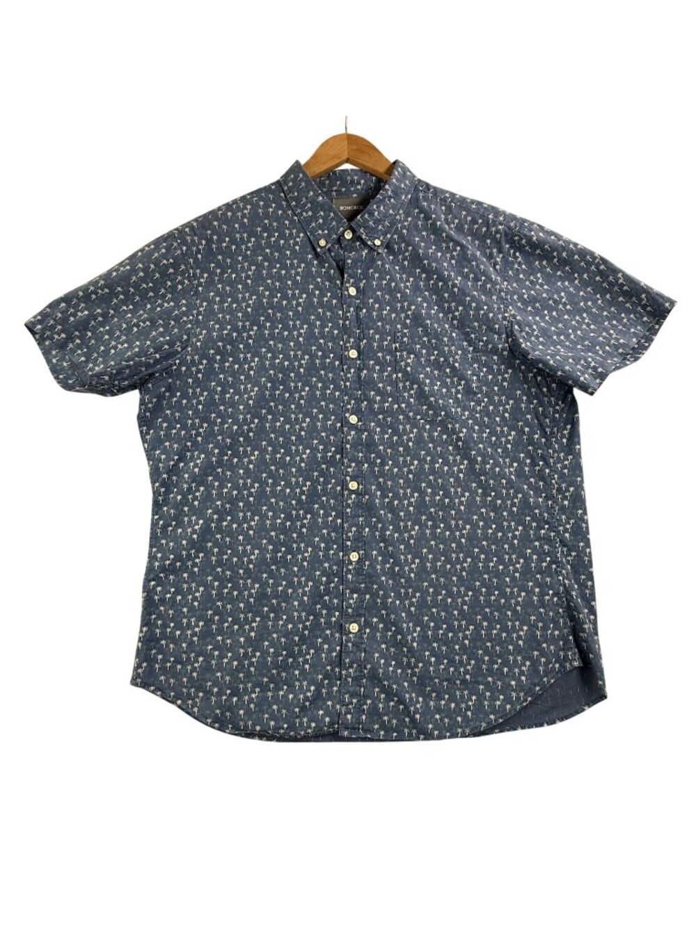 Bonobos Shirt Mens XL Blue Palm Tree Short Sleeve Button Up Slim Fit Chambray